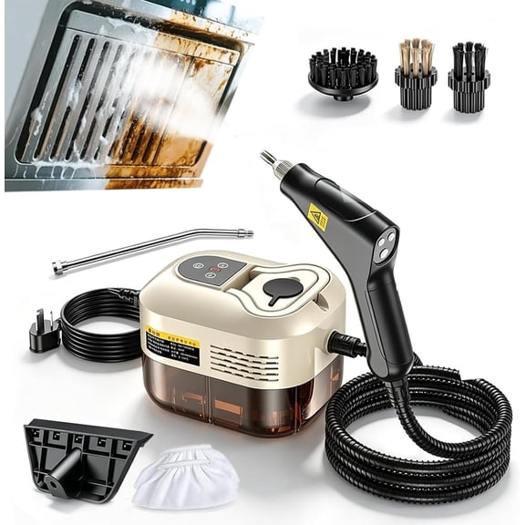 2500W High Pressure Handheld Steam Cleaner, 229°F High Temperature, 1.1L Large Capacity Water Tank with 6 Adjustable Settings, For Kitchen Oil Stain, Tile and Car Interior Deep Cleaning (Beige)