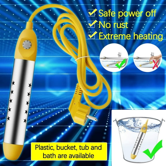 2500W Portable Electric Instant Bucket Heater, Immersion Water Heater, Stainless Steel Guard Anti-scalding Submersible Water Heater for Bathtub Hot Tub Pool