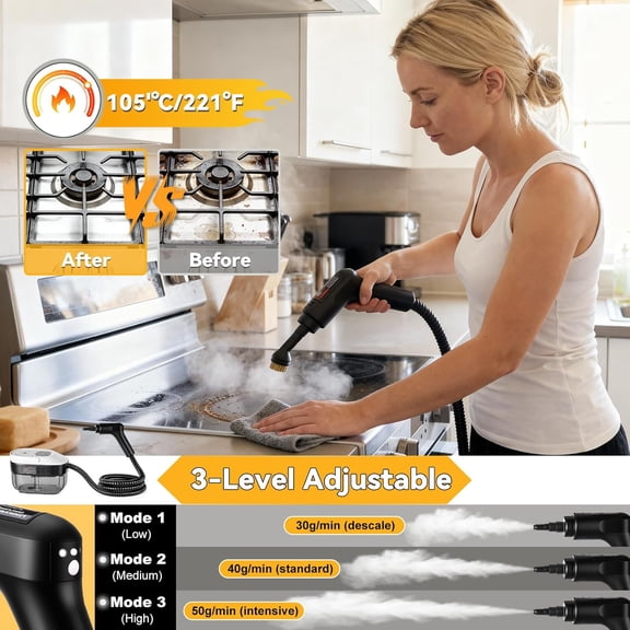 2500W Portable Handheld Steam Cleaner,54oz Large Capacity,3-Level Adjustable Handle,15s Fast Heating Steamer for Cleaning with 20 Pcs Accessories,Plug-and- Steam Cleaner for Home,Car,Kitchen,