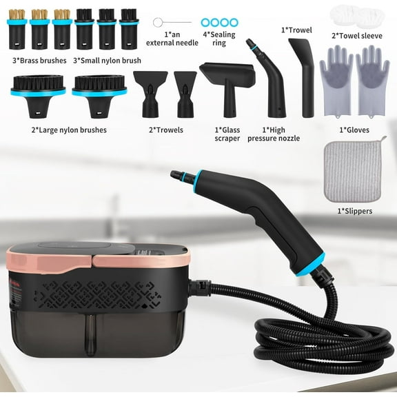 2500W Portable Handheld Steam Cleaner, High Temperature Pressurized Steam Cleaning Large Capacity 10s Fast Heating Steamer for Car Detailing, Furniture, Couch, Bed Bugs, House, Windows (BLACK)