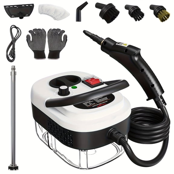 2500W Portable High Temperature Steam Cleaner, Handheld Steamer with Brush Heads for Car Detailing, Couch, Windows, Kitchen, Bathroom, Grout & Tile Cleaning(Blackwhite)
