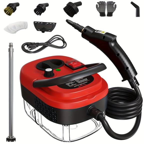2500W Portable High Temperature Steam Cleaner, Handheld Steamer with Brush Heads for Car Detailing, Couch, Windows, Kitchen, Bathroom, Grout & Tile Cleaning(Red)