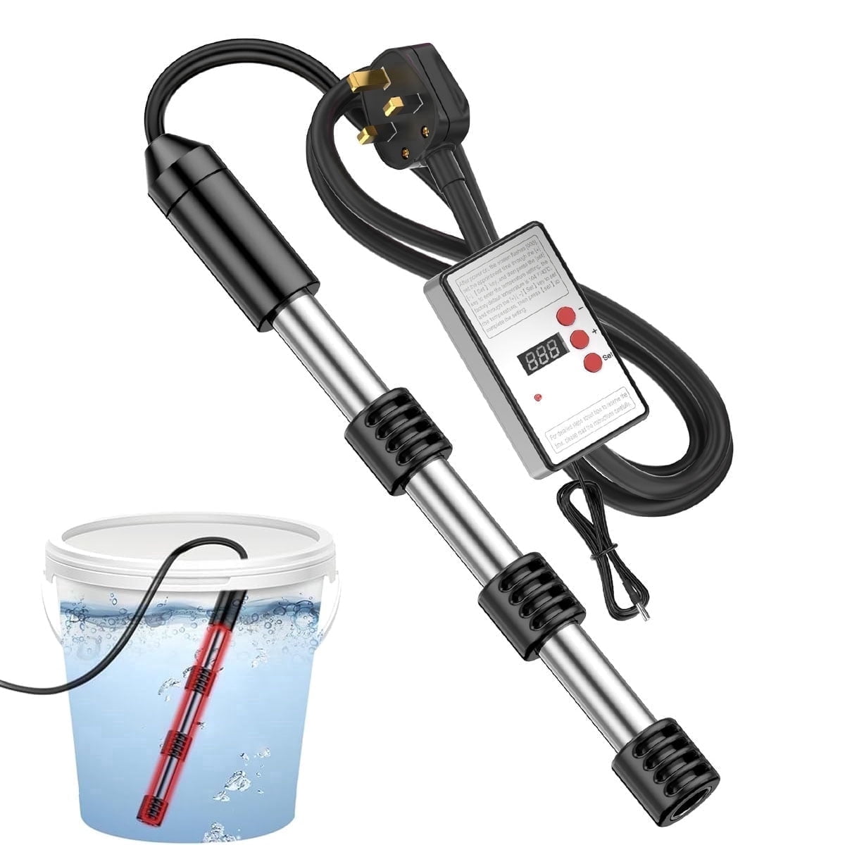 2000W Portable Submersible Water Heater with Thermostat for Bathtubs, Buckets & Inflatable Above Ground Pools