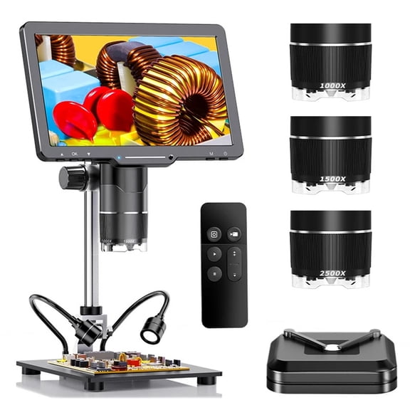 2500X Digital Microscope 3 Lens 2K Video Microscopio Camera 10.1" IPS Screen DIY Electronics Phone Repair Soldering Tools ,High Clarity
