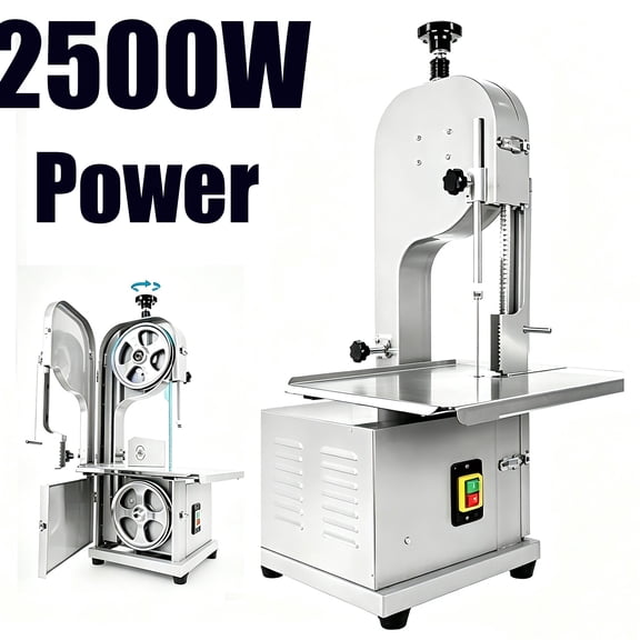 2500w Electric Bone Saw Machine,Commercial Bandsaw Machine, 19.3x15.3 in Stainless Steel Worktablefor Butcher Shop with 8 Saw Blades, Frozen Meat Cutter for Rib Pork Beef Butchering