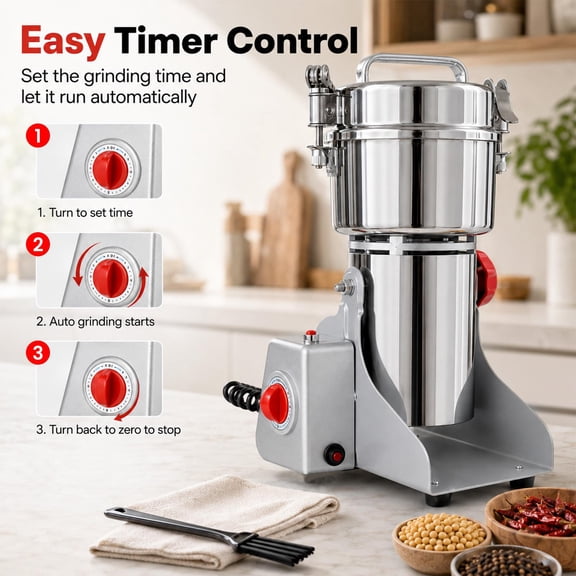2500w Versatile Spice Grinder, 1000g Coffee Bean Grain Mill, 304 Stainless Steel Powder Grinder for Home Kitchen & Small Business Use