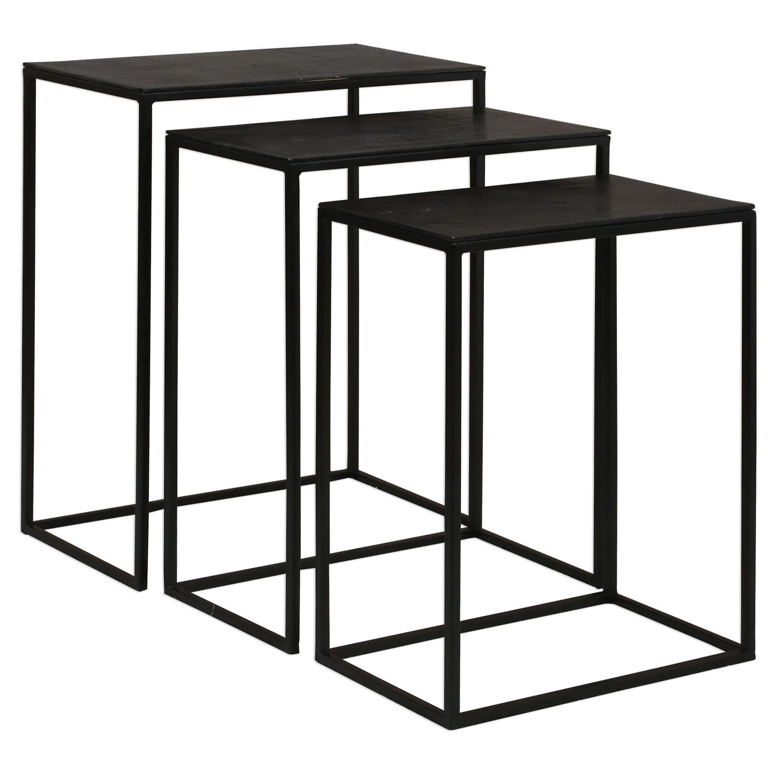 Coreene Contemporary Black & Brown Iron Nesting Tables (Set of 3)
