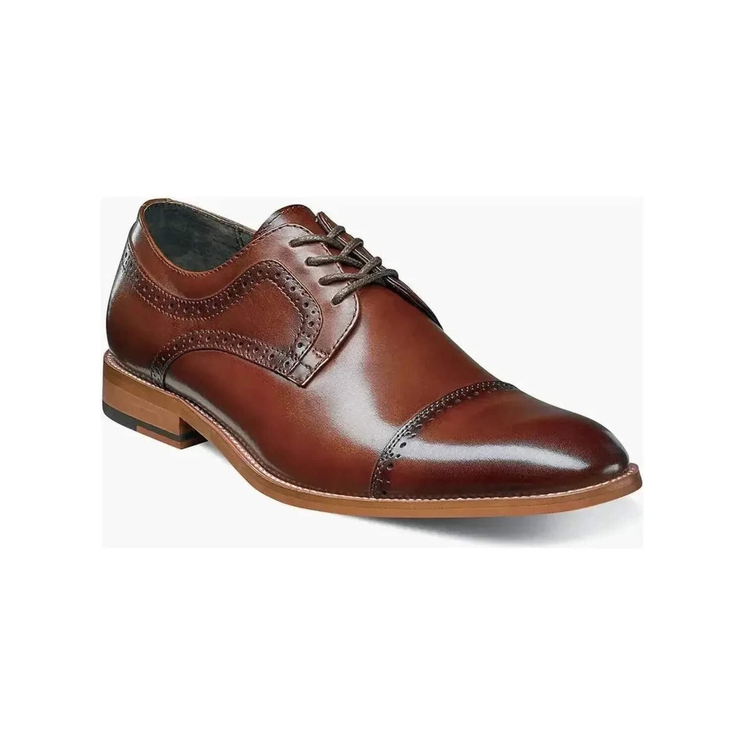 Men's Cognac Genuine Leather Cap Toe Derby Shoes