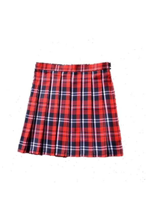 25074-REDPLDS-M Plaid Color Pleated Skirt, Redplds -Small & Medium