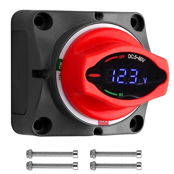 250A 12-24V Car Battery Power-Off Switch, Battery Isolator with Voltmeter Display, Suitable for Yacht, Truck, RV