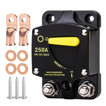 RED WOLF 250A Circuit Breaker - 12V-48V DC Manual Reset, Waterproof For Marine, ATV, Solar & Audio Systems
