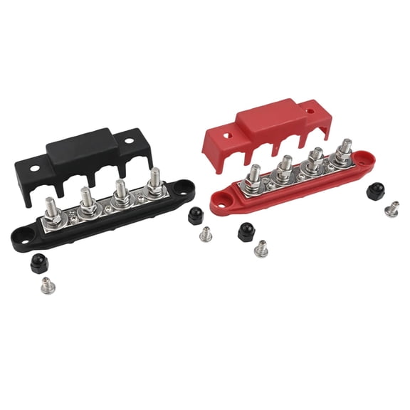 250A DC Busbar Distribution Block with 4 x M8 Terminal Bolts, 12V-48V Power Distribution for Caravans Boats Solar Panels, Insulated Nylon Brass Construction