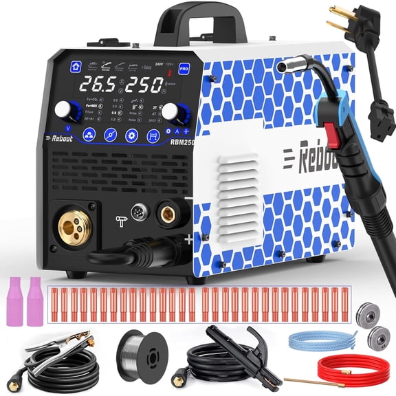 250Amp MIG Welder 120V /240V RBM2500 PRO, 8-in-1 Multiprocess Welding Machine with Dual Aluminum Welding Modes, Gas MIG/Gasless MIG/MAG/Lift TIG/Stick/Spot/Spool Gun Compatible