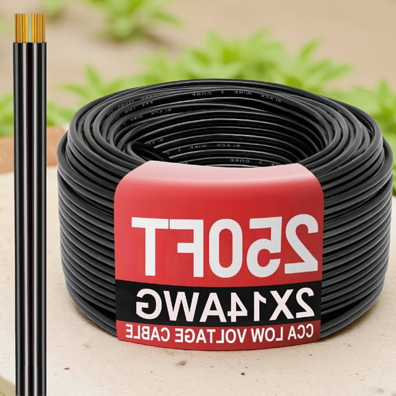 250FT 14 AWG 2-Conductor Low Landscape Wire, 14 Gauge Direct Burial Outdoor Cable for LED Lighting, Black