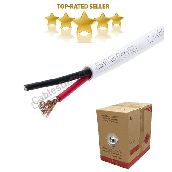 250FT Oxygen Free Pure Copper 18/2 Bulk Speaker Wire 18AWG CL2 In Wall Audio Cable (250ft, 18/2)