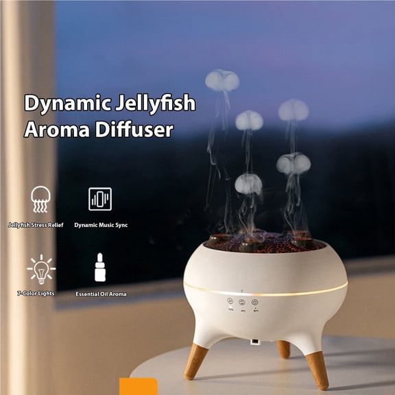TOMSHOME 250ML Jellyfish Essential Oil Diffuser Ultrasonic Humidifier Sound Pickup 7 Color Light Remote Control Quiet Aromatherapy Diffuser for Home Bedroom Office Hotel White