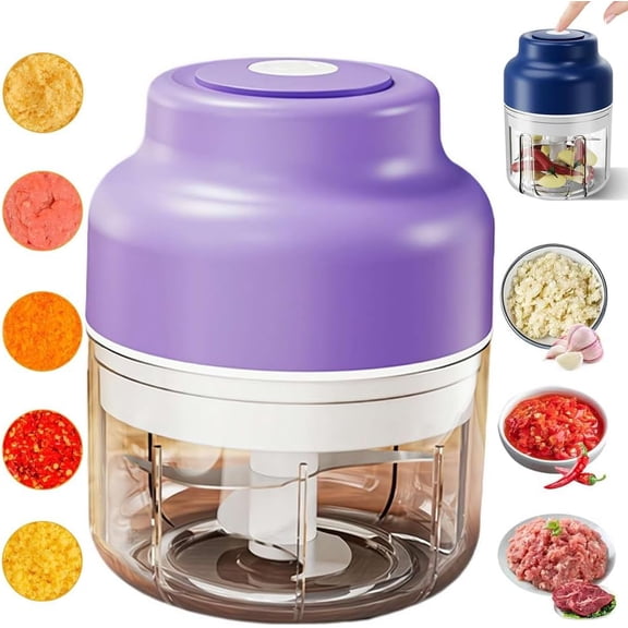 250Ml Electric Garlic Chopper Mini, 2026 Upgrade Electric Mini Food Processor Portable Veggie Cutter Chopper, USB Rechargeable Wireless Veggie Grinder, for Mashing Onion,Garlic,Chili,Ginger (Purple)