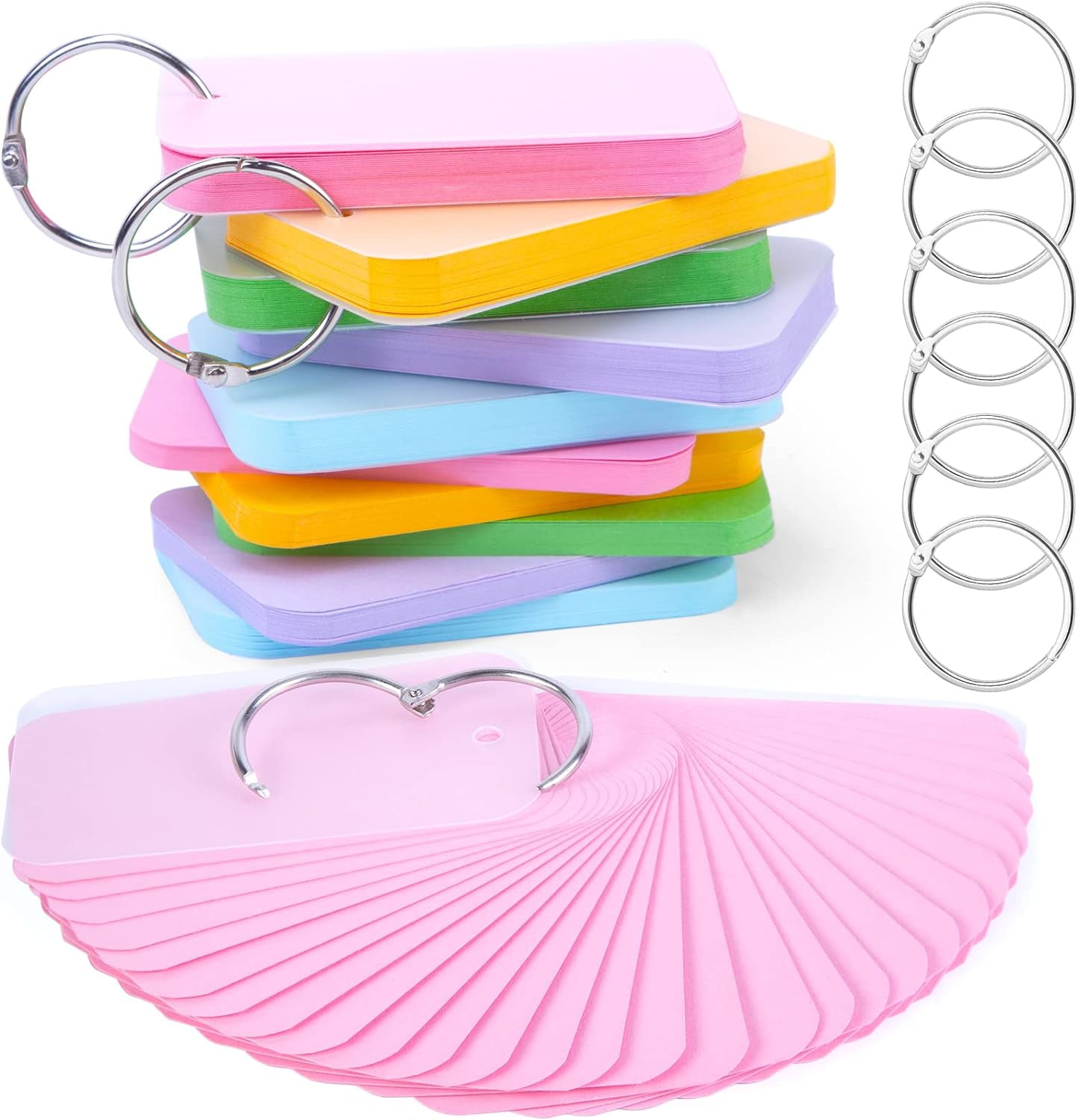 250PCS Index Cards with Ring, Colored Study Cards Waterproof Covers 2.2