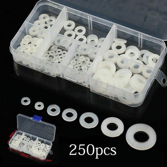 250PCS Nylon Flat Washer Assortment Kit M2 M2.5 M3 M4 M5 M6 M8 Screw/Bolt
