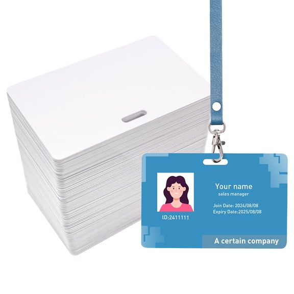 250PCS-Premium Blank PVC Cards with Slot Punch on Long Side, CR80 30Mil (CR8030) Horizontal Slot Punch Blank Credit Cards for Business Office Photo ID Badge Printers