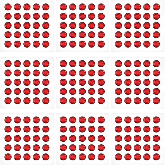 250PCS Red Self Adhesive Acrylic Rhinestones 10mm Plastic Round Face Eyes Gems Stick on Body Hair Jewels for DIY Cards Invitations Crafts Bling Sticker Makeup Clothes Shoes Bags