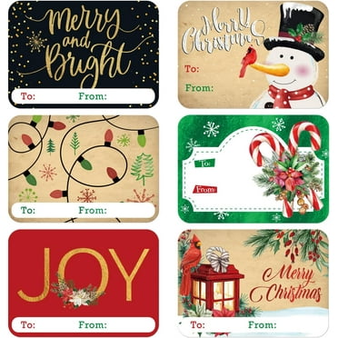 250PCS/Roll Large Foil Christmas Gift Tag Stickers, 6 Jumbo Designs - Xmas to and from Christmas Name Tags for Wrapping-Holiday Present self-Adhesive Gift Labels