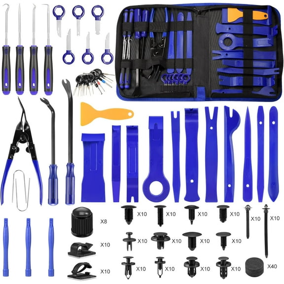 250PCS Trim Removal Tool Kit Automotive Tools Auto Removal Set for Car Panel Dashboard Radio Puller Tool Plastic Pry Tools Clip Pliers/Fastener Pry Tool with Storage Bag (Blue)