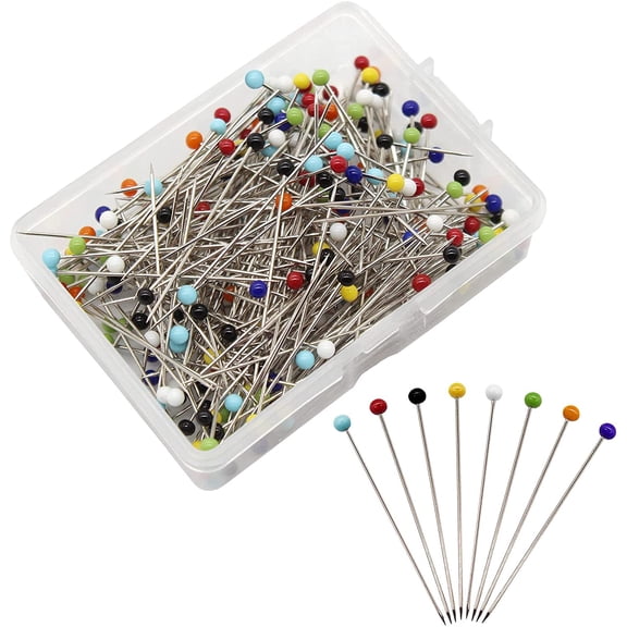 250Pcs 1.5 Inch Sewing Pins with Glass Pearl Head Pins Straight Quilting Pins Multicolor Ball Head Pins with Hanging Plastic Contain Box for Fabric Dressmaker Jewelry Decoration