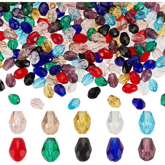 250Pcs 10 Colors Brilliant Faceted Glass Beads Teardrop Crystal Pendants Beads Lustered Drop Spacer Loose Beads Necklace Bracelet DIY Creation Beads for Beading Projects DIY