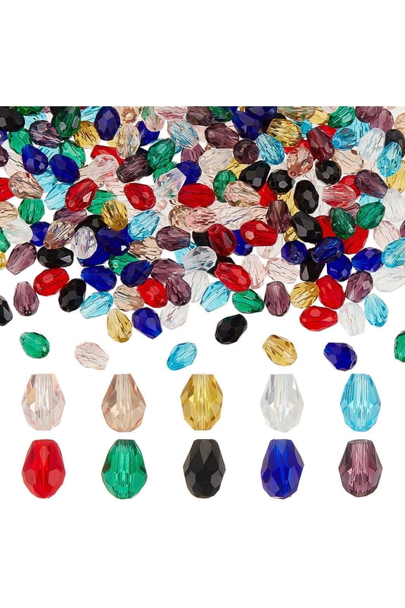 250Pcs 10 Colors Brilliant Faceted Glass Beads Teardrop Crystal Pendants Beads Lustered Drop Spacer Loose Beads Necklace Bracelet DIY Creation Beads for Beading Projects DIY