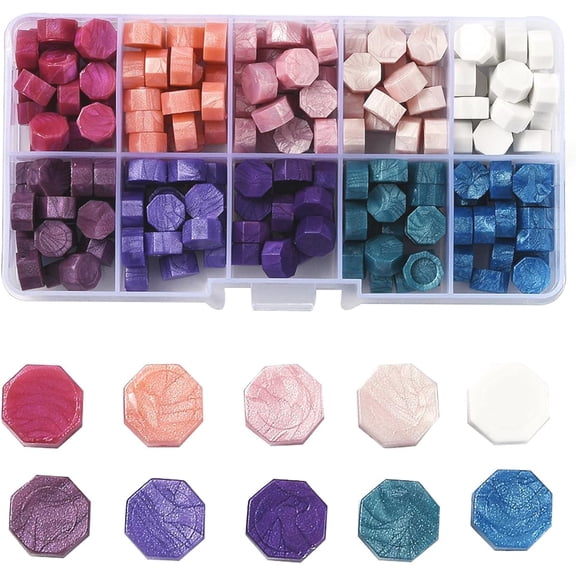 250Pcs 10 Colors Sealing Wax Particles Octagonal Wax Sealing Beads Honeycomb Retro Wax Seal Stamp Sealing for Cards Envelopes Invitations Letter Sealing Craft Supplies