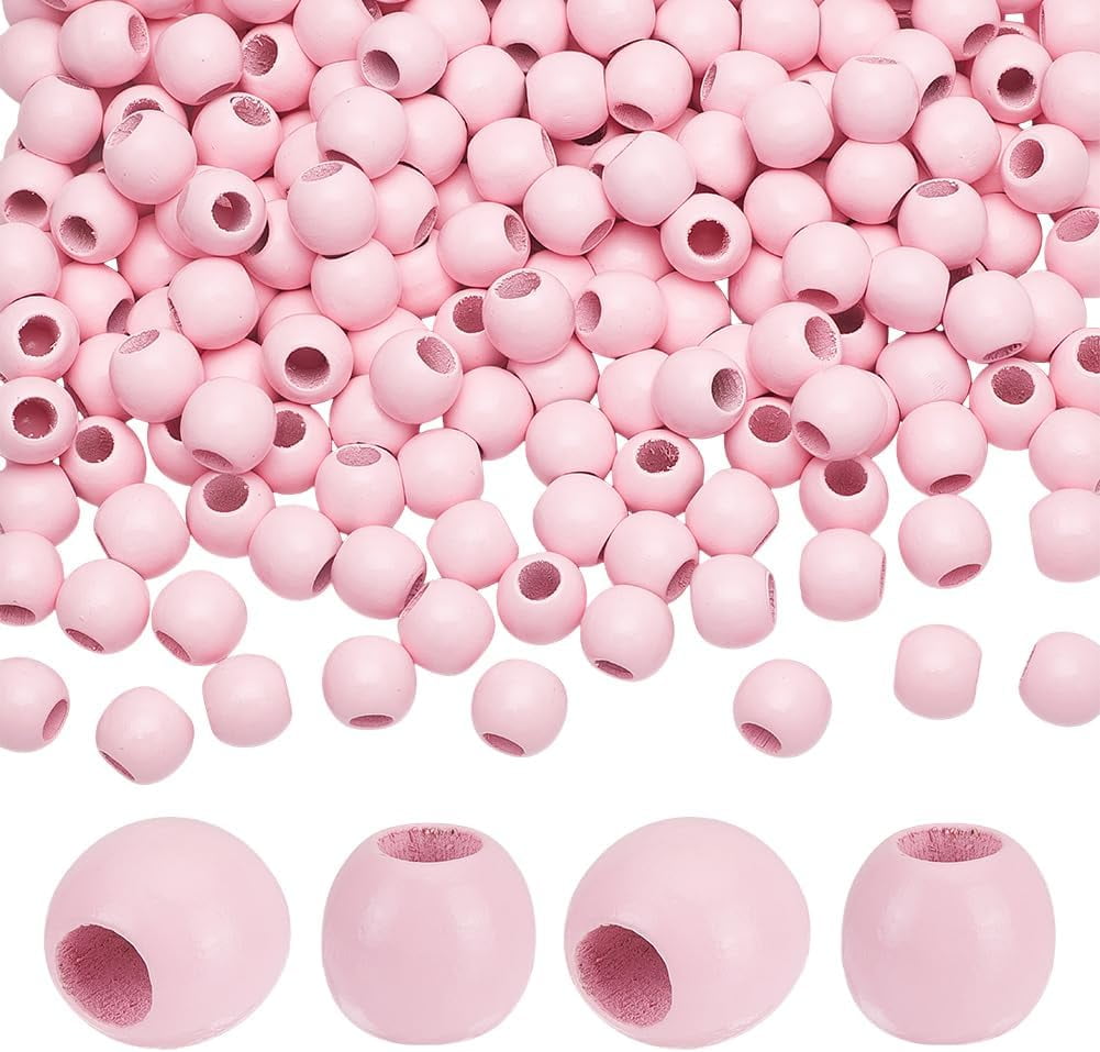 250Pcs 20mm Wood Beads 9mm Large Hole Wood European Rondelle Bead Wooden Macrame Beads for Bracelet Craft Garland Christmas Tree Tassel Decor Home Decoration Pink