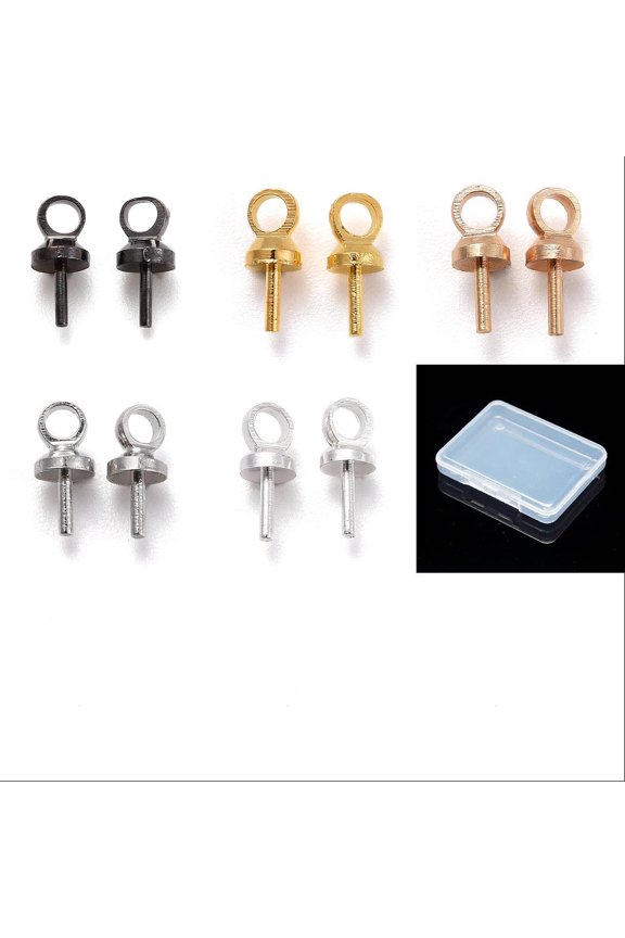 250Pcs 5 Colors Brass Cup Peg Bails Pendants For Half Drilled Bead Mixed Color 7x3mm Hole: 1.5mm Pin: 0.5mm 50pcs/color