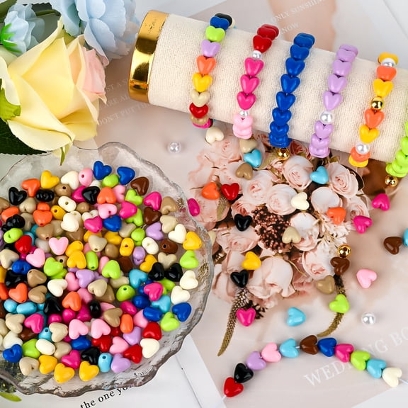 250Pcs Acrylic Love Heart Beads - 13 Colors Valentine Love Opaque Bulk Bead for Friendship Bracelets, Jewelry Making, Valentine's Day Gifts(Multi Color)