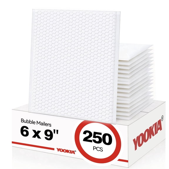 YOOKIA 6" x 9" Bubble Mailers 250Pack, Self Seal Waterproof Padded Envelopes, Padded Mailers, Bubble Envelopes for Mailing, Packaging, E-commerce Shipping, Small Business-White