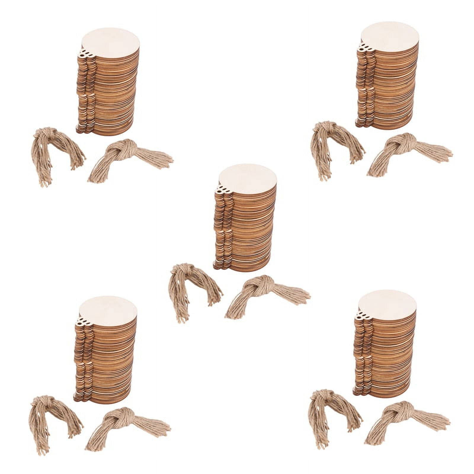 250Pcs DIY Craft Wooden Round Bauble with 250Pcs Twines to Paint