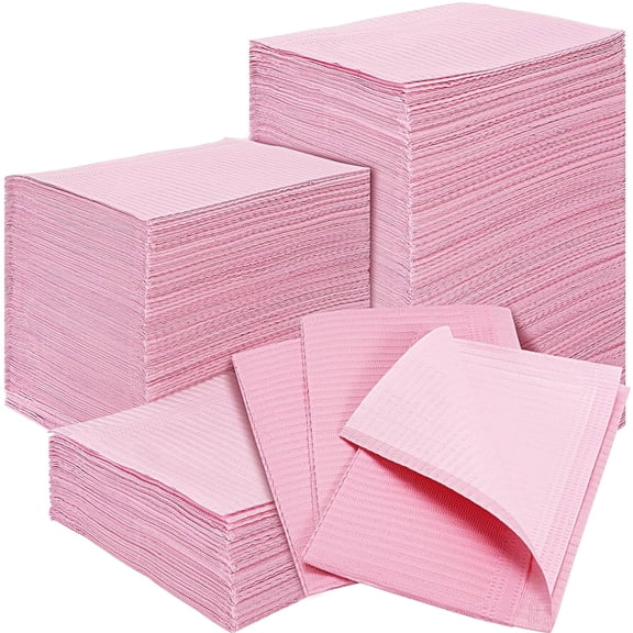 250Pcs Dental Bibs,Pink Disposable Dental Bibs,3 Ply Waterproof Tattoo Bibs Table Covers,Soft and Fluid Resistant Bibs Sheets for Dentist Patient Tatto Piercing Feeding,13x18,2 Packs of 125