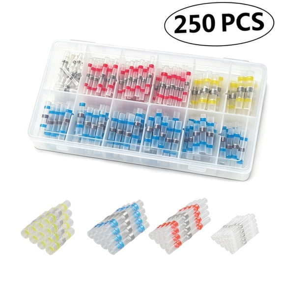 250Pcs Heat Shrink Wire Connectors, Butt Connectors Heat Shrink kit, Solder Seal Wire Waterproof Marine Automotive Electrical Wire Connectors