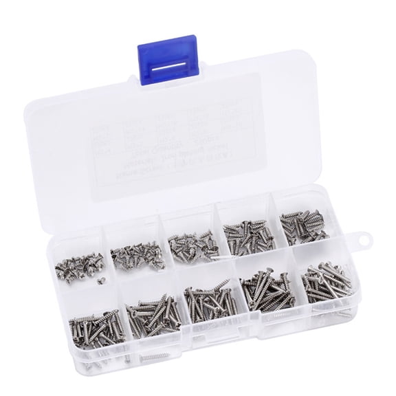 250Pcs M2 Stainless Steel Self Tapping Wood Screw Assortment Kit Lock Nut Wood Flat head Thread Nail Screw Fastener Sets