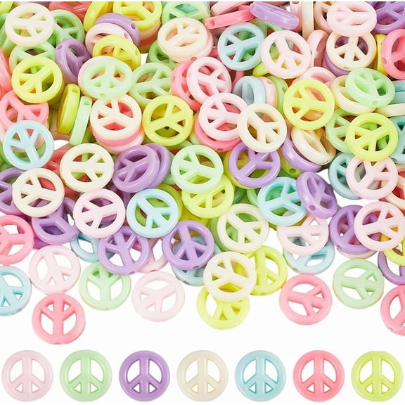 250Pcs Peace Sign Beads Bulk Peace Symbol Beads Rainbow Candy Color Flat Round Carved Hollow Opaque Acrylic Bead Charms for Bracelets Necklaces Earrings Keychains Crafts Jewelry Making DIY