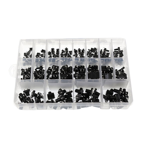 250Pcs Push Button 20 Values 6x6mm & 12 x 12mm Momentary Tact Button Switches Assortment - 4Pin