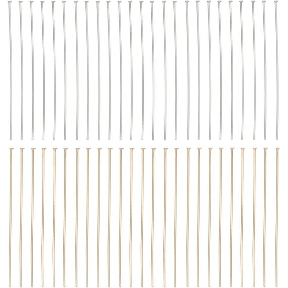 250Pcs Real 18k Gold Plated 500Pcs Flat Pins Flat Head Pins 50mm Pin Heads Earring Pins Head Pin Findings Flat Headpins