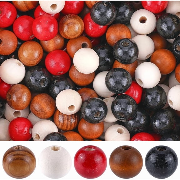 250Pcs Rustic Wood Beads 16mm Natural Wooden Bead Bulk Farmhouse Polished Painted Handmade Boho Wood Round Loose Beads for Bracelets Jewelry Making Home Decor Earrings Necklaces DIY Crafts