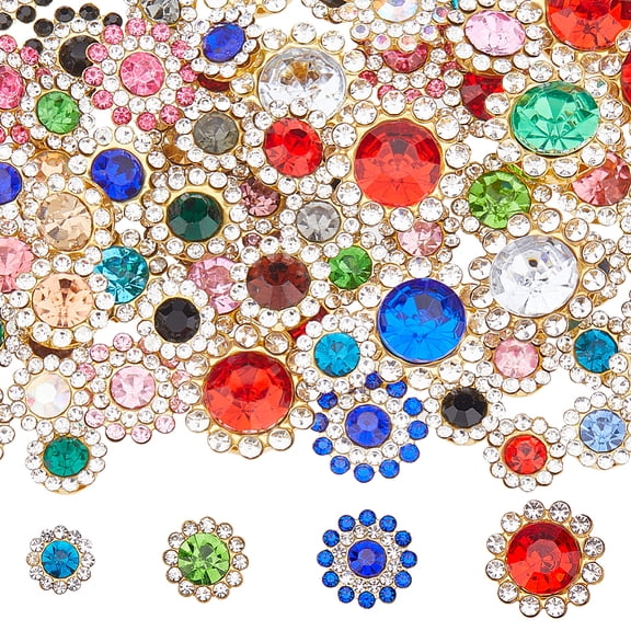 250Pcs Sew on Rhinestones Gems 10 12 14 16mm Flower Claw Rhinestones Crystals Glass Metal Base Sewing Crafting Clothes Shoes Belt Sewing