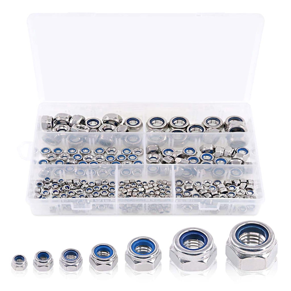 250Pcs Stainless Steel Lock Nut Locknuts Assortment Kits 3/4/5/6/8/10/12mm Nylon Lock Nut Hardware Easy to Use