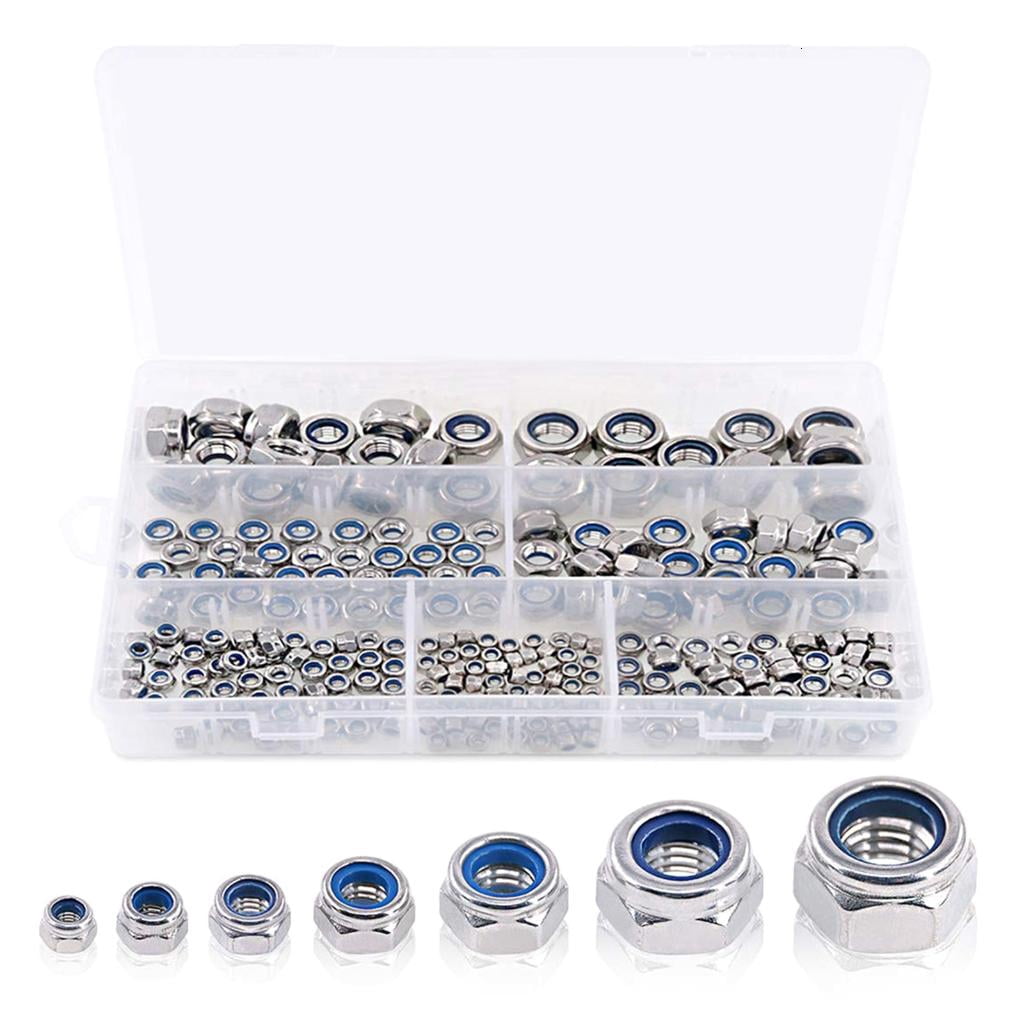 250Pcs Stainless Steel Nut Locknuts Assortment Kits 3/4/5/6/8/10/12mm Nylon Nut Hardware Easy to Use