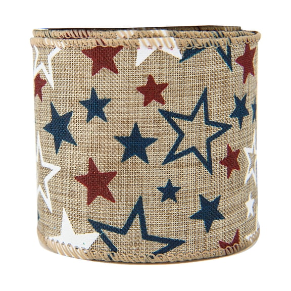 250Th American Star Flag National Day Linen Style Ribbon Burlap Wire Edge Ribbon for Independence Day Decor, Wrapping Diy Bow Craft, 4Th of July Memorial Day, Veterans Day Mohdy