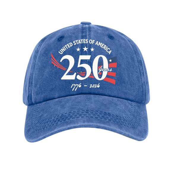 250Th, Anniversary, 2026 Hats, 250Th Anniversary Usa, Vintage Unisex Baseball Cap, Blue Brimmed Headwear, 1776-2026 Graphic, 1 Pc, Patriotic Events
