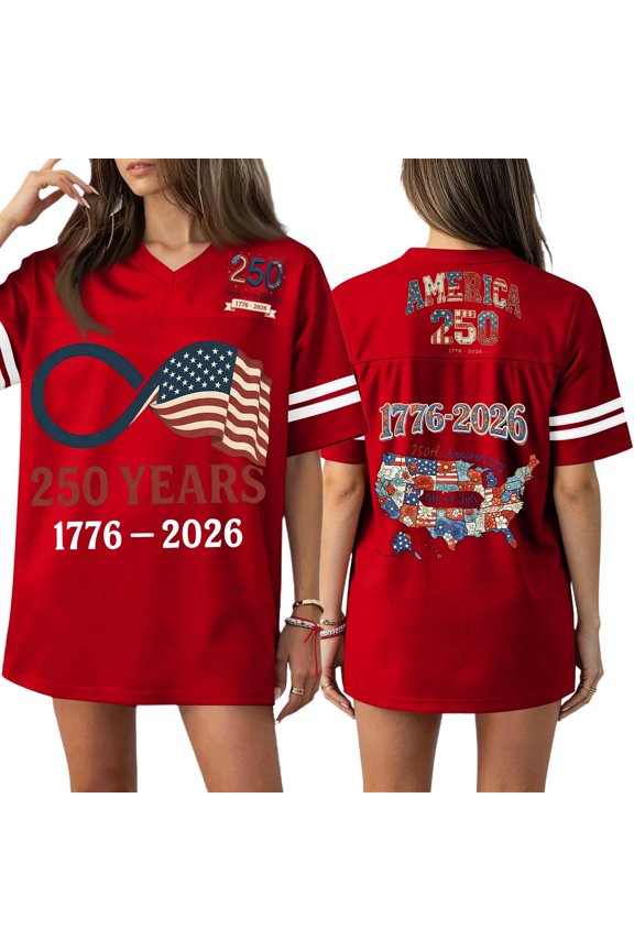 250Th Anniversary America Jersey Shirts for Women V Neck Football Jersey 4th of July Patriotic Print Casual Summer Loose Fit Tee Tops