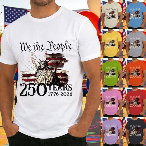 250Th Anniversary Anniversary Graphic T Shirt Patriotic 3D Print Short Sleeve Casual Mens Graphic Tees Grey XXL